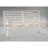 American Wrought Iron Garden Bench , slat back and seat, old paint surface