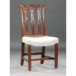 George III Carved Mahogany Side Chair , late 18th/early 19th c., pierced splat, saddle seat,