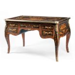 Louis XV-Style Bronze-Mounted and Marquetry Bureau Plat , molded top, frieze drawer flanked by two