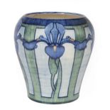 Newcomb College Art Pottery High Glaze Vase , 1904, probably by Henrietta Bailey, with iris