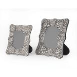 Two English Chrysanthemum Motif Sterling Silver-Mounted Picture Frames , Carr's of Sheffield, 20th