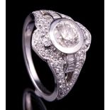 Platinum and Diamond Ring , bezel set round brilliant cut diamond, exact wt. 1.01 cts., I color, I-2