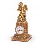 French Gilt Bronze and Sienna Marble Figural Cabinet Clock , c. 1900, impressed mark "E. JULIEN/