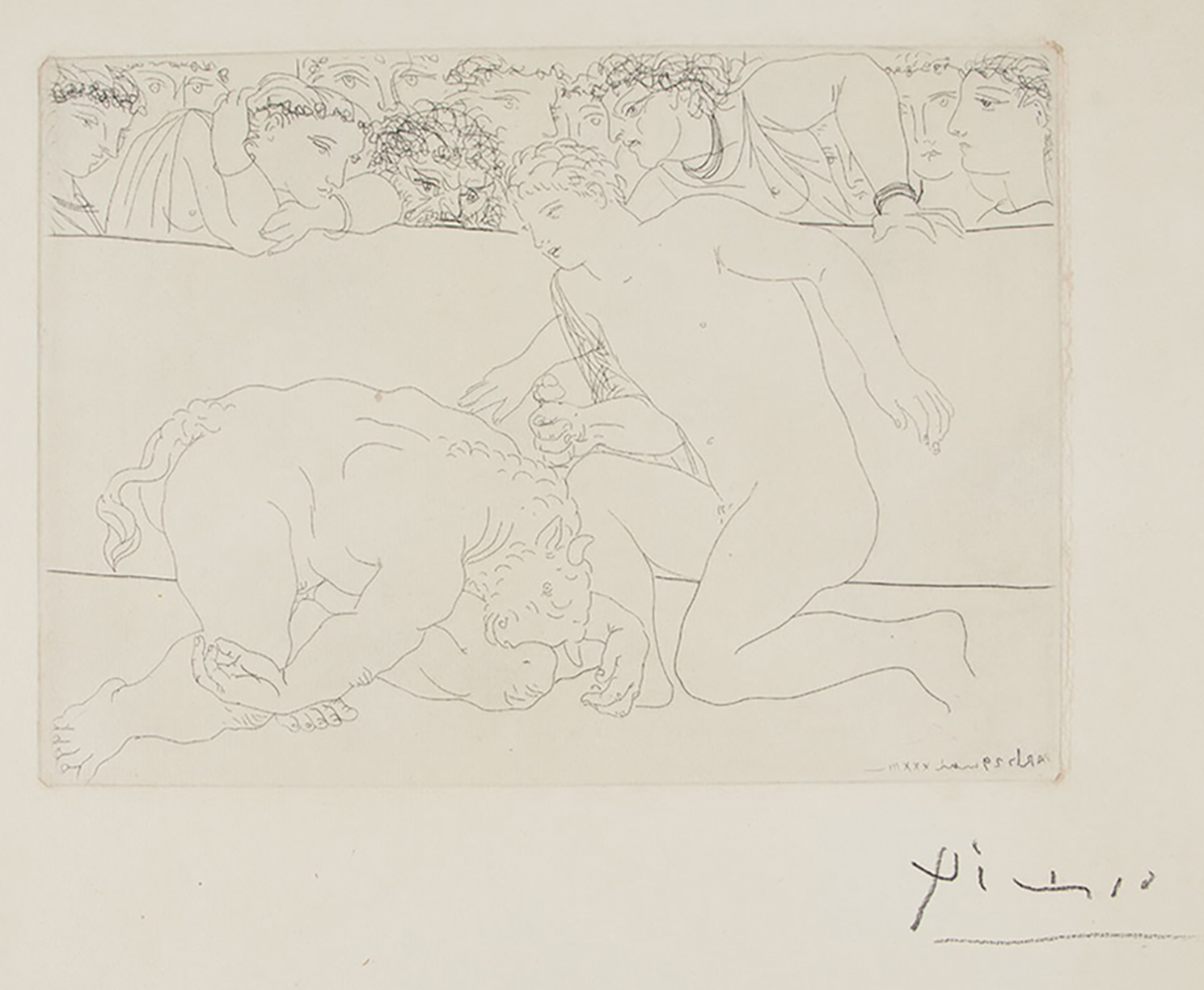 Pablo Picasso (Spanish, 1881-1973) , "Dans l'Arène: Jeune Homme Achevant le Minotaure (Bloch