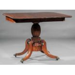 American Classical Mahogany Games Table , early 19th c., foldover swivel top, pineapple-carved