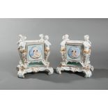 Pair of Continental Polychrome and Gilt Porcelain Jardinieres , 20th c., spurious Sevres marks,