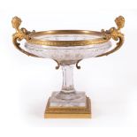 French Gilt Bronze-Mounted Cut Crystal Center Bowl , late 19th c., probably Baccarat, winged figural