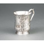 New Orleans Coin Silver Repousse Christening Cup , Adolphe Himmel for Hyde & Goodrich, marked "