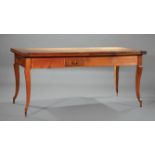 Louis XV-Style Carved Fruitwood Draw-Leaf Table , 19th c., plank top, frieze with small drawer,
