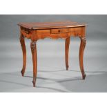 Antique Louis XV-Style Carved Walnut Tea Table , 19th c., molded top, scalloped frieze with two