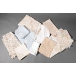 Group of Antique and Vintage Table Linens , incl. antique ecru lace runner, 99 in. x 20 in.; pale