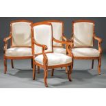 Four Louis Philippe Carved Mahogany Fauteuils , 19th c., arched crest rail, scrolled lappet-carved