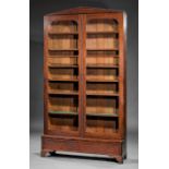 American Late Classical Rosewood Bookcase , c. 1840, ripple molded pediment, glazed doors, shelf