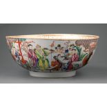 Large Chinese Export Famille Rose Porcelain Punch Bowl , 18th c., Qianlong, interior with fruit