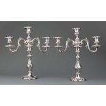 Pair of Reed & Barton "King Francis" Silverplate Three-Light Candelabra , removable arms,