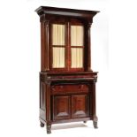 American Classical Carved Mahogany Secretary-Bookcase , c. 1835, New York, stepped cornice, arched