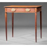 American Federal Mahogany Side Table , early 19th c., molded top, frieze drawer, tapered legs, h. 30