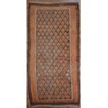 Antique Persian Kurdish Kilim Carpet , brown and orange ground, allover repeating design, 5 ft. 4