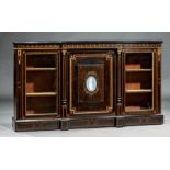 Antique Louis XVI-Style Bronze-Mounted, Inlaid, and Ebonized Parlour Cabinet , shaped top, two