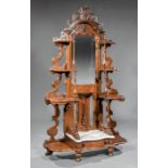 American Renaissance Carved Walnut Etagere , mid-to-late 19th c., foliate reticulated crest,