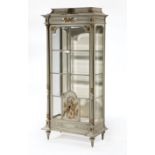 Louis XVI-Style Carved, Gris Peinte and Parcel Gilt Vitrine , late 19th c., fluted raised top with