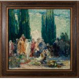 George Elmer Browne (American, 1871-1946) , "The Slave Market", oil on panel, signed lower left, "