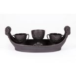 Wedgwood Black Basalt Canopic Inkstand , c. 1805-10, three cups with Bacchanalian boys in relief,