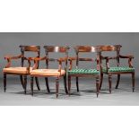 Four American Classical Carved Mahogany Armchairs , early 19th c., Boston, foliate scrolled crest