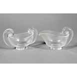 Steuben Glass "Snail-Scroll" Sugar Bowl and Cream Pitcher , etched marks, models #7941 and #7942,