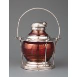 Silverplate and Cranberry Glass Lantern-Form Cocktail Shaker , c. 1950