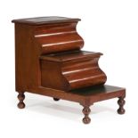 Regency-Style Carved Mahogany Bedsteps , early-to-mid 20th c., "Rosenbach" label, inset leather