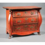 Antique Dutch Painted and Parcel Gilt Bombe Commode , serpentine top, three drawers, chinoiserie