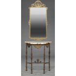 Art Deco Bronze Console and Mirror , c. 1920, mirror surmounted by a swag crest; console with