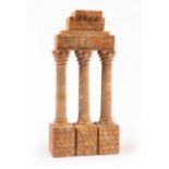 Grand Tour Sienna Marble Model of the Temple of Castor and Pollux , h. 18 3/4 in., w. 9 in., d. 3