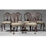 Eight Antique George III-Style Carved Mahogany Dining Chairs , incl. 2 arms and 6 sides, shield