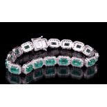 14 kt. White Gold, Emerald and Diamond Bracelet , 17 prong set rectangular step cut natural