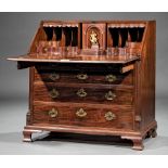 George III Inlaid Mahogany Secretary , late 18th c., fall front door, well-fitted interior, four
