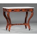 American Late Classical Mahogany Center Table , mid-19th c., shaped marble top, conforming pierce