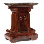 American Classical Carved Mahogany Mixing Cabinet , c. 1835, Egyptian marble top, foliate scrolled