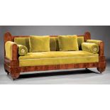 American Late Classical Figured Mahogany Sofa , c. 1840, Philadelphia, arched stiles and uprights,