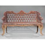 American Cast Iron "Gothic" Pattern Garden Settee , 19th c., acanthine serpentine crest rail,