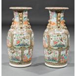 Pair of Chinese Famille Rose Porcelain Vases , late 19th c., Buddhist lion handles, shoulders with