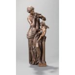Bacchic Bronze Figural Group of a Maiden and Putto , h. 17 in., w. 5 3/4 in., d. 5 1/2 in