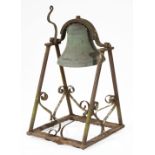 American Cast-Iron Plantation Bell , 19th c., "Buckeye Foundry, Cincinnati" mark, on wrought iron