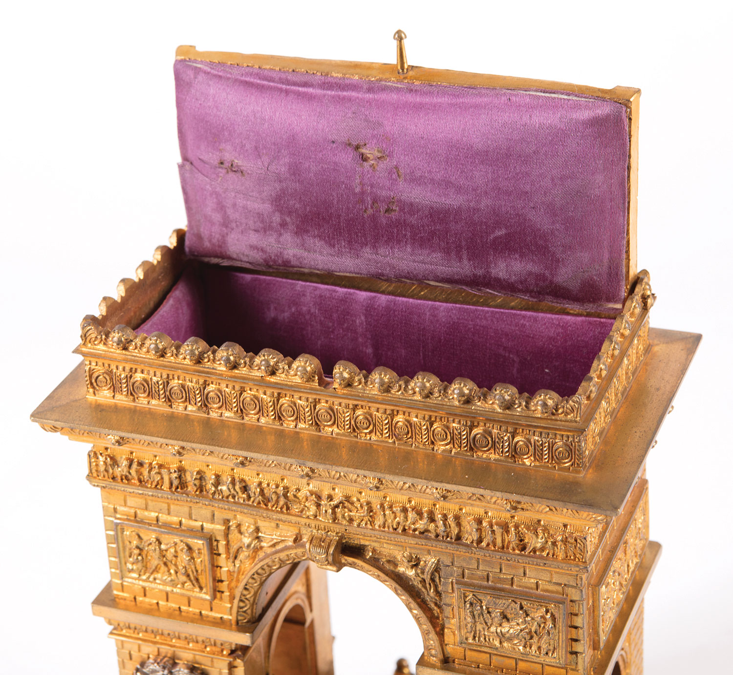 French Grand Tour Gilt Bronze Model of the Arc de Triomphe , mid-19th c., pediment with concealed - Image 5 of 5