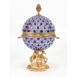 Gilt Bronze-Mounted Blue Cut-to-Clear Crystal Caviar Server , 20th c., rim marked "FABERGE",
