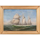 American School, 19th c ., "The Schooner Alice B. Norris Under Full Sail", oil on canvas, signed "J.