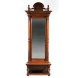 American Renaissance Carved and Figured Walnut Pier Mirror , c. 1870, architectonic pediment, turned