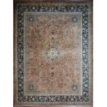 Fine Kashian Carpet , red ground, blue border, central medallion, overall floral design, 9 ft. 2 in.