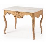 Italian Neoclassical Carved Giltwood Salon Table , 19th c., molded marble top, rocaille serpentine